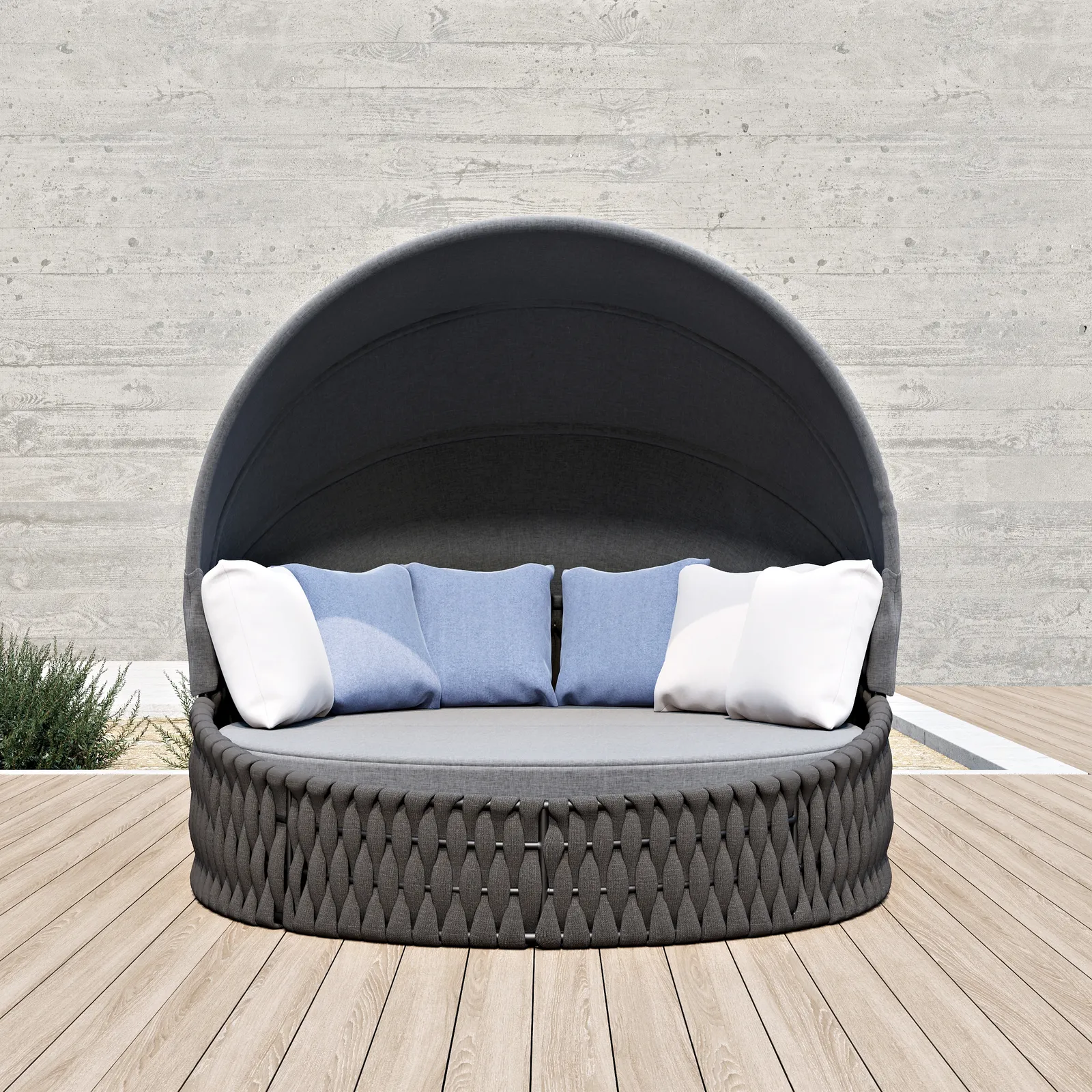 Cocaro 2 PCS Adjustable Patio Outdoor Daybed Round Sectional with Canopy Exterior Furniture in Light Grey Cushion & Pillow Included