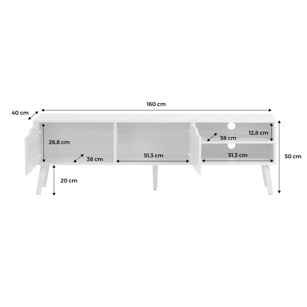 sweeek 160cm Vintage Tv Unit Wooden Effect 2 Doors in Light Grey 5