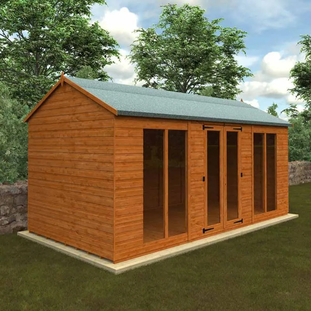 Buttercup Farm 16x8 Feet Full Pane Workman Apex 12mm Shed - Solid Wood/Softwood/Pine in Burnt Orange 2