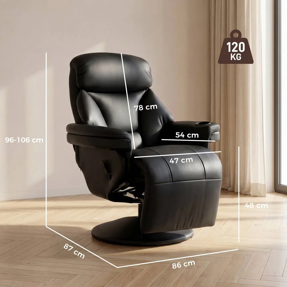 HOMCOM Upholstered Reclining Armchair with Adjustable Backrest, Black 3