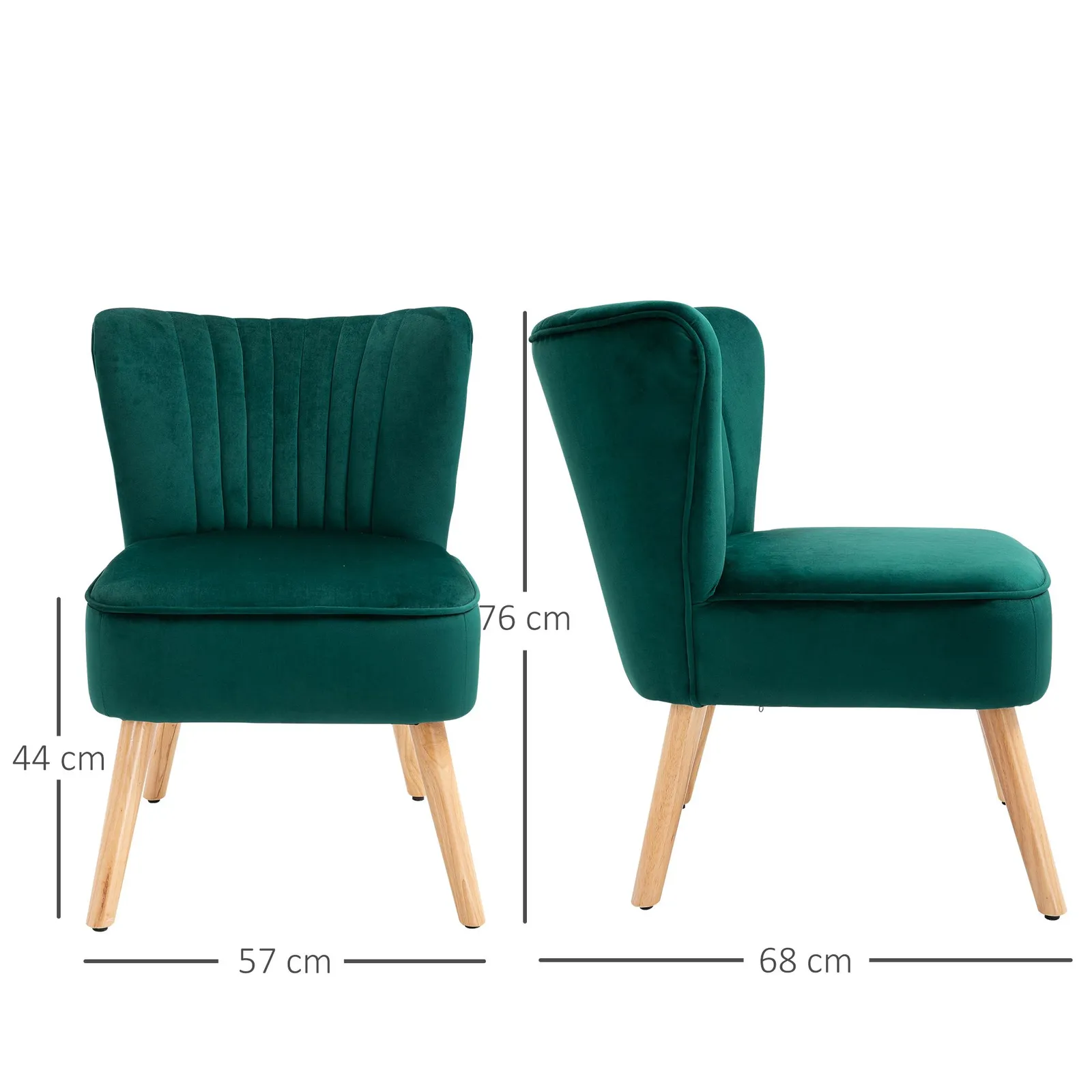 HOMCOM Fabric Accent Chair Modern Leisure Chair with Wood Legs & Armless Design in Green 3