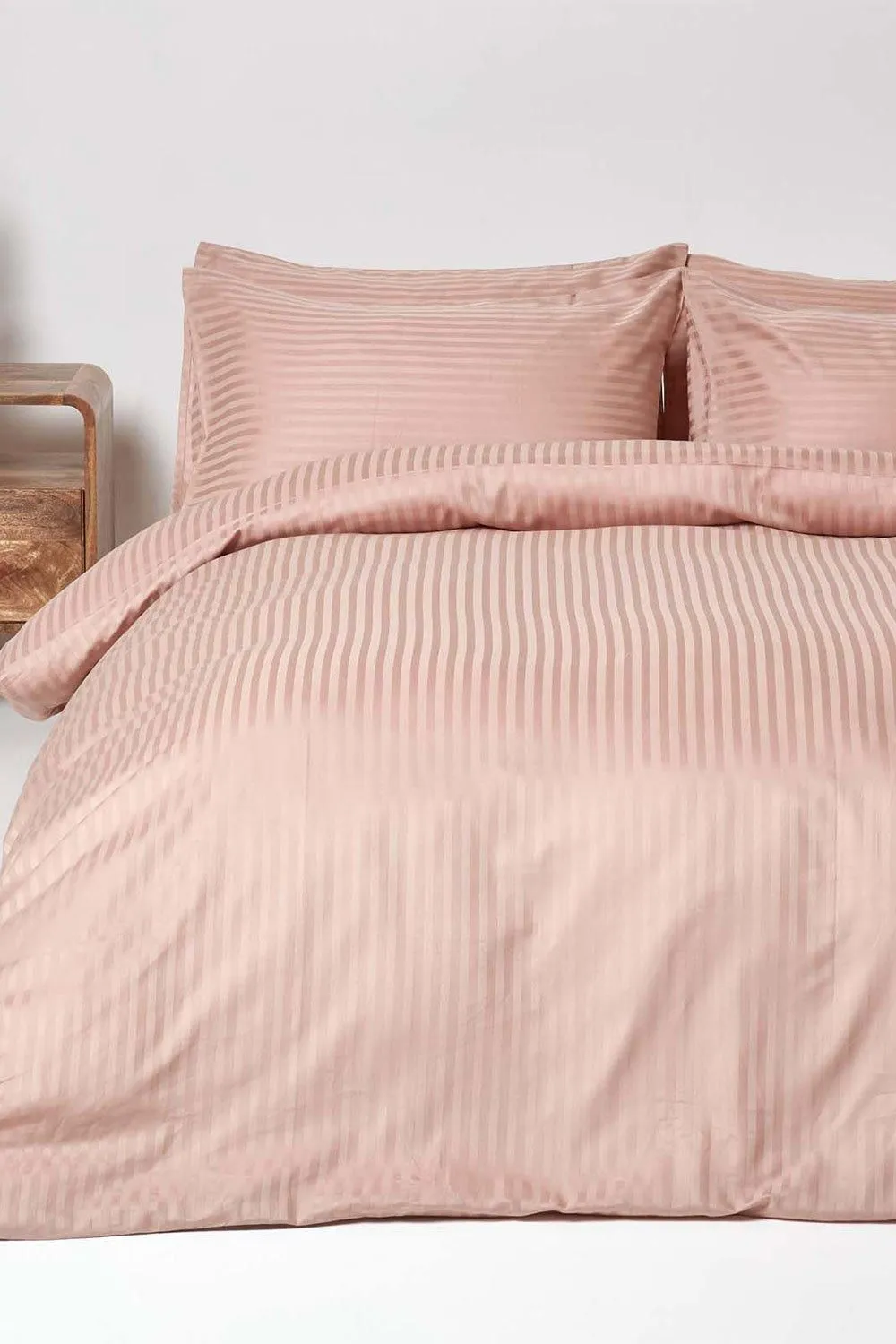 Homescapes Egyptian Cotton Stripe Duvet Cover & Pillowcase 330 TC in Taupe 2