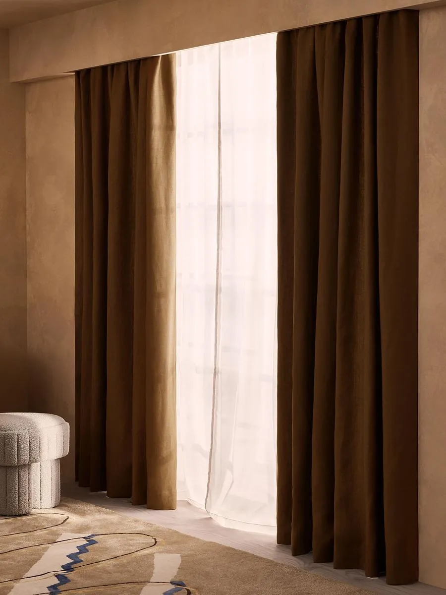 Vinnie Linen Curtains, Ochre, Width 263cm Length 274cm