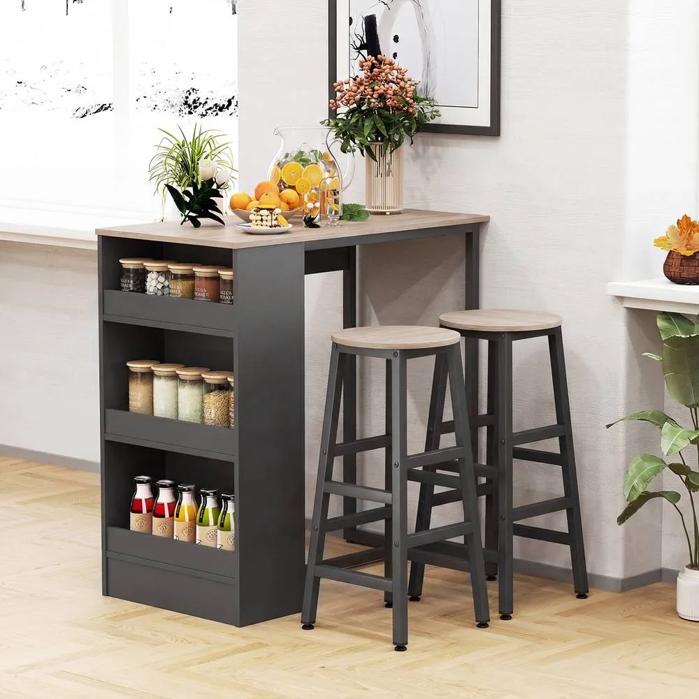 Costway 3-Piece Dining Table Set 91 cm Counter Height Bistro Table in Grey 3