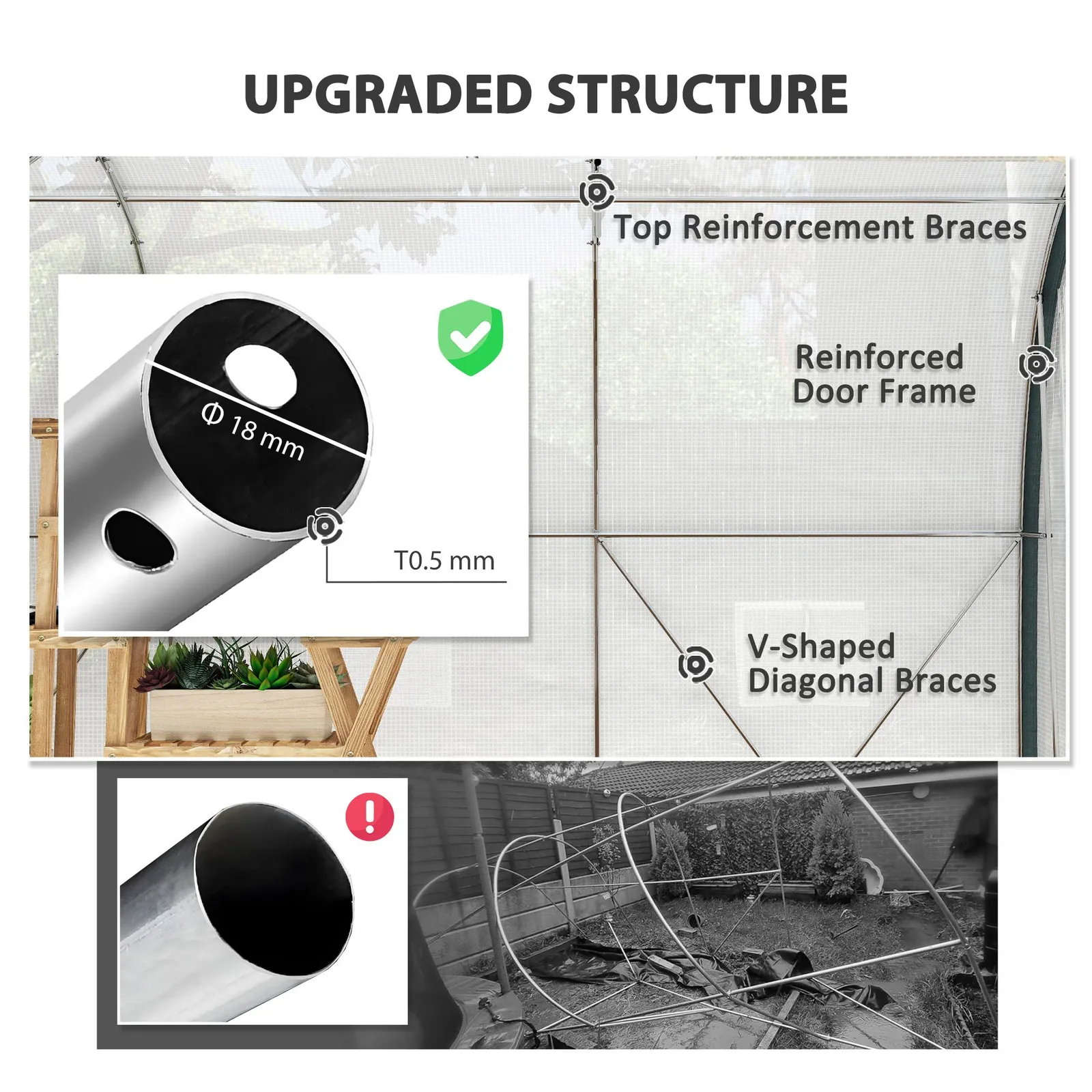 OUTSUNNY 3 x 2 x 2 m Polytunnel Greenhouse Pollytunnel Tent Steel Frame in White 6