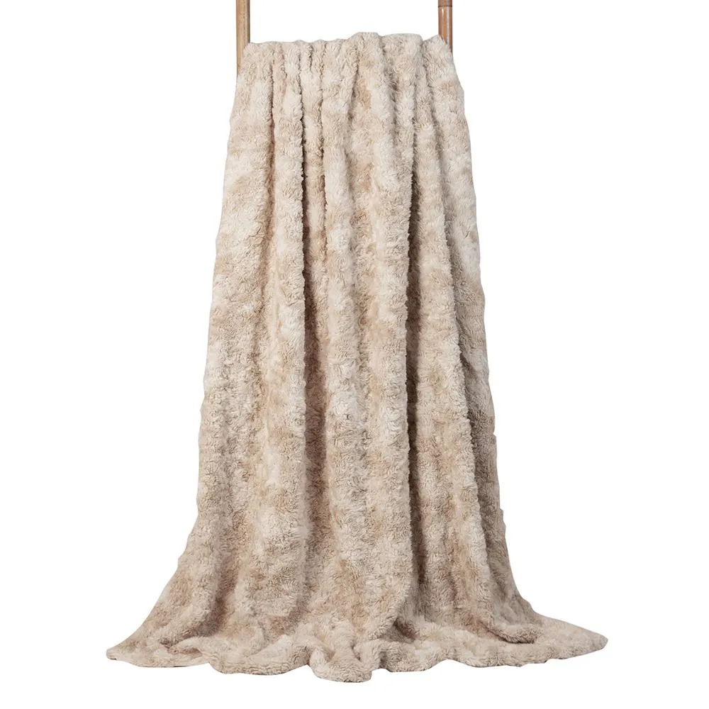 icon Luxury Faux Fur Throw Blanket Natural in Beige