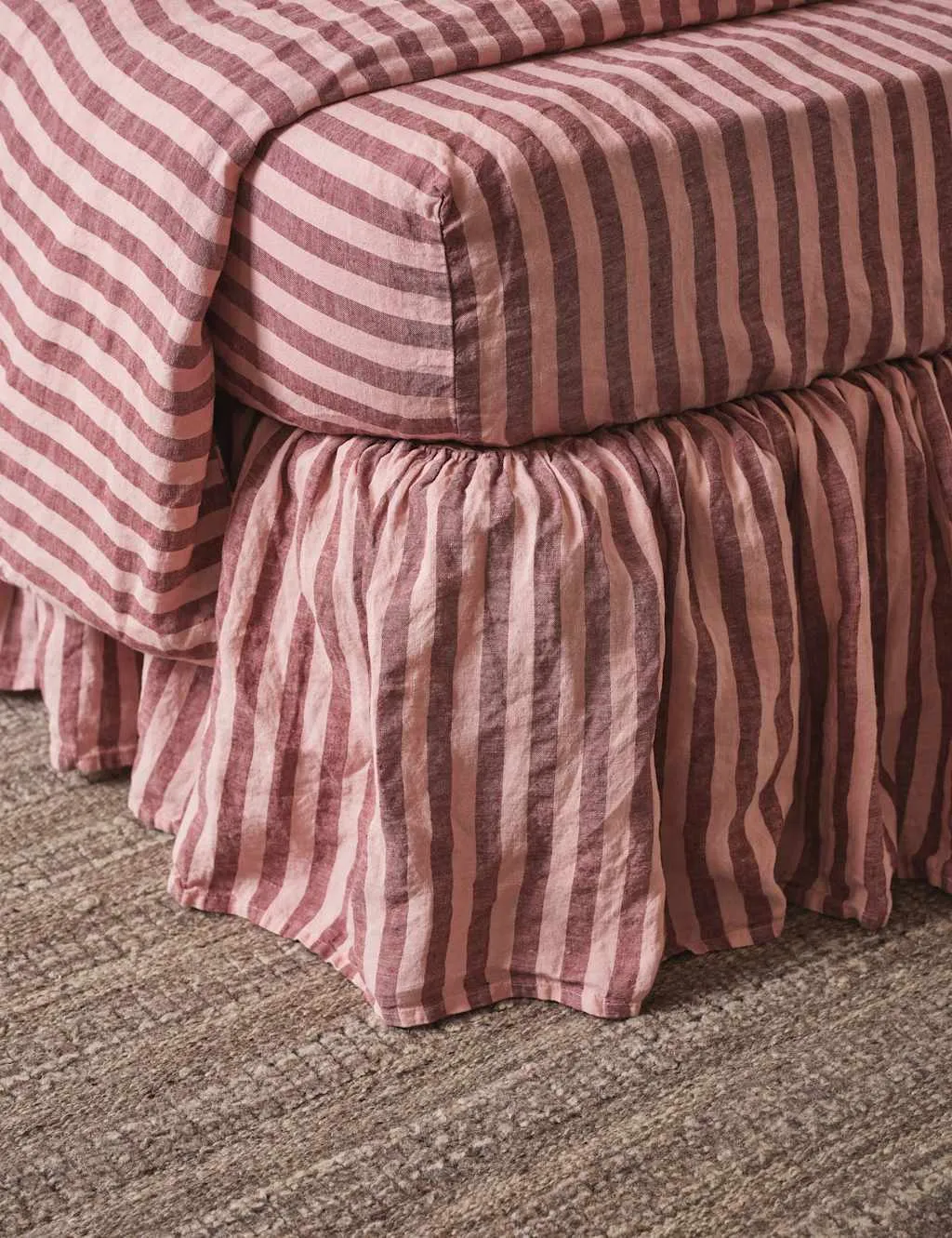 Piglet In Bed Linen Rich Pembroke Striped Valance Sheet Red Mix