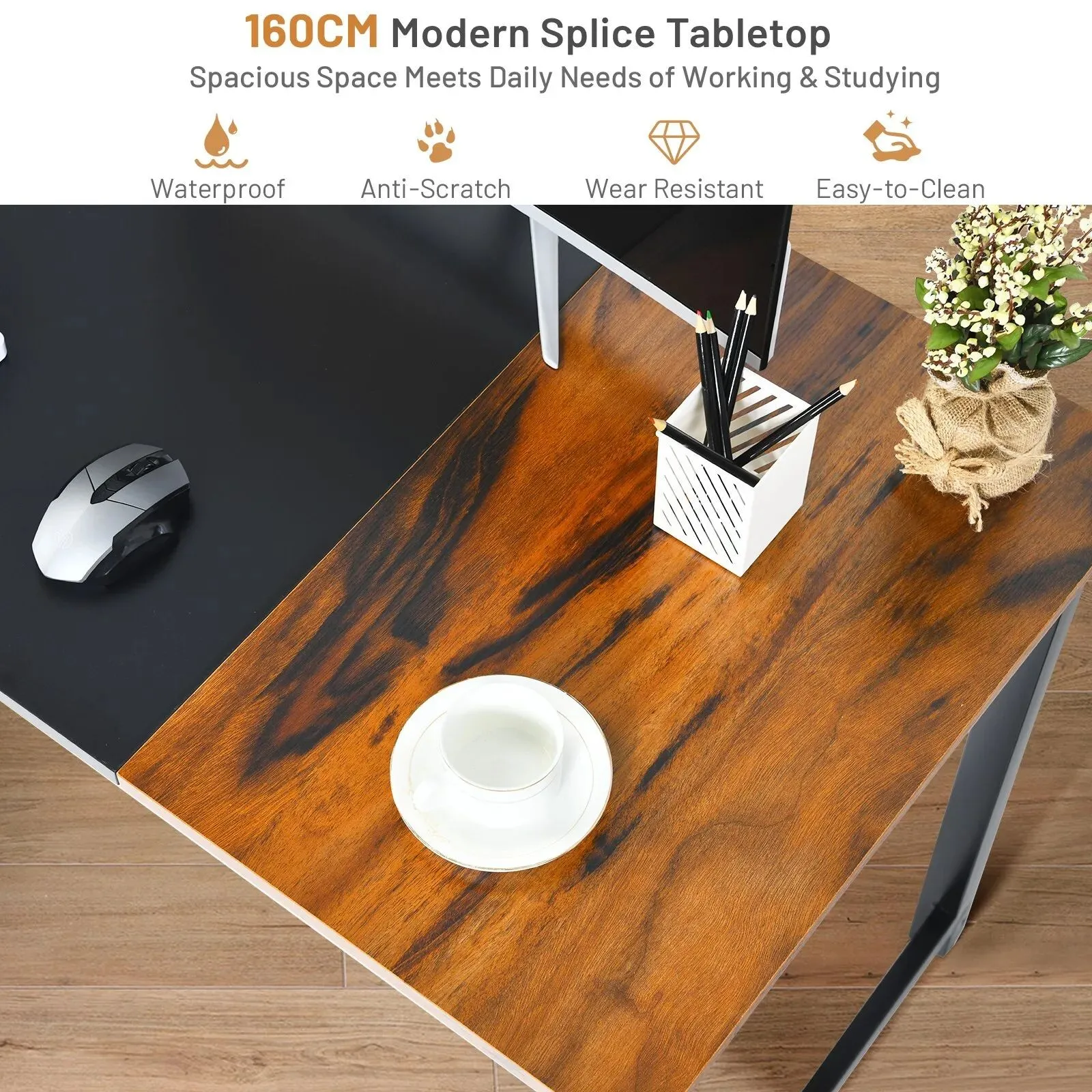 Costway Wooden Computer Desk Metal Frame Industrial Writing Workstation PC Laptop Table 4