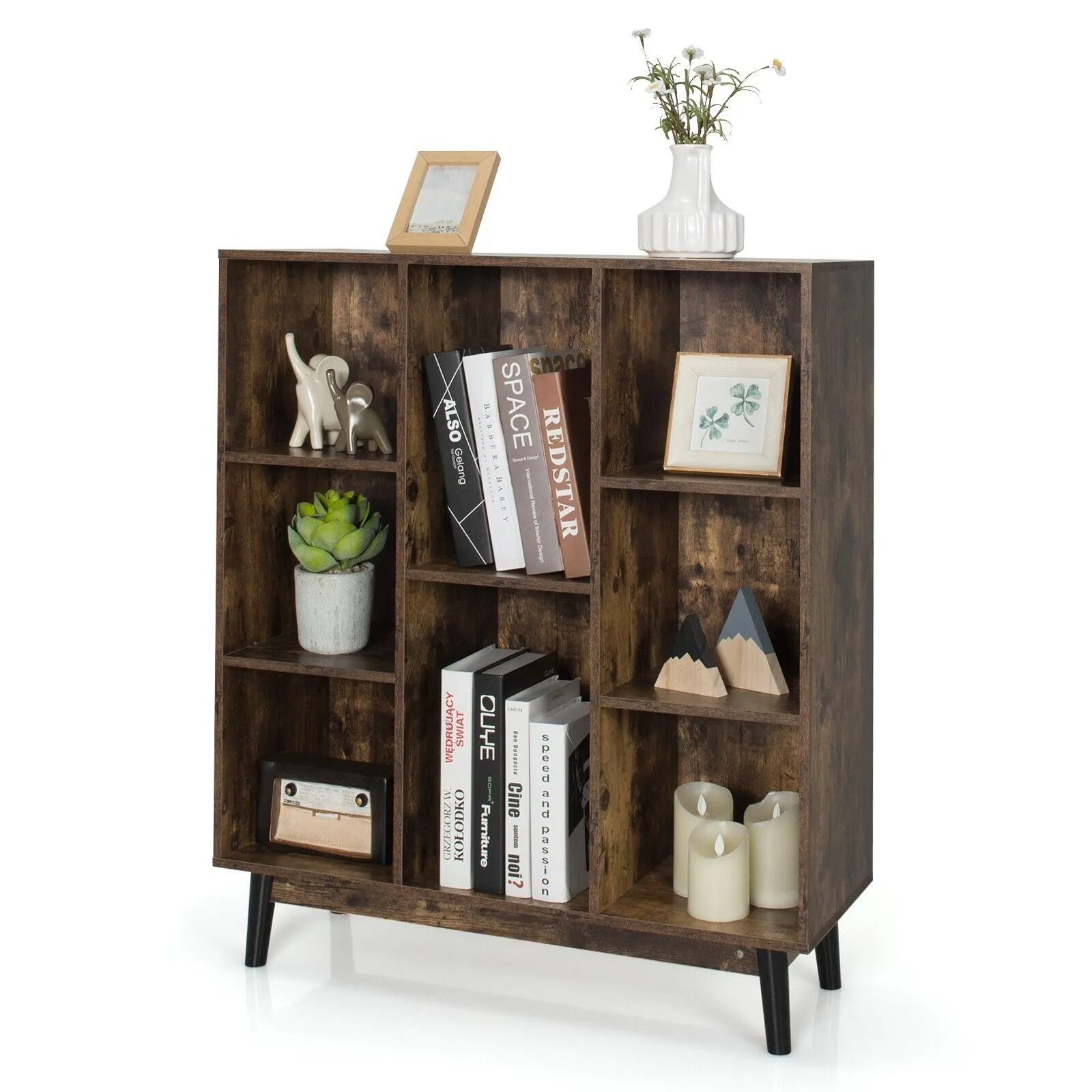 Costway 8Cube Storage Bookcase Wooden Bookshelf Side Cabinet Freestanding Display Rack in Brown