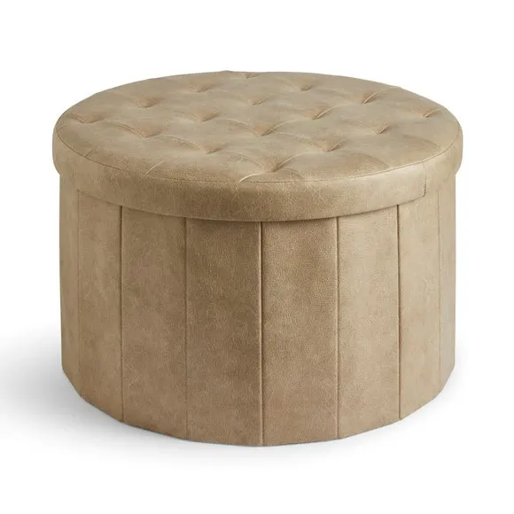 Faux Leather Large Round Ottoman 4