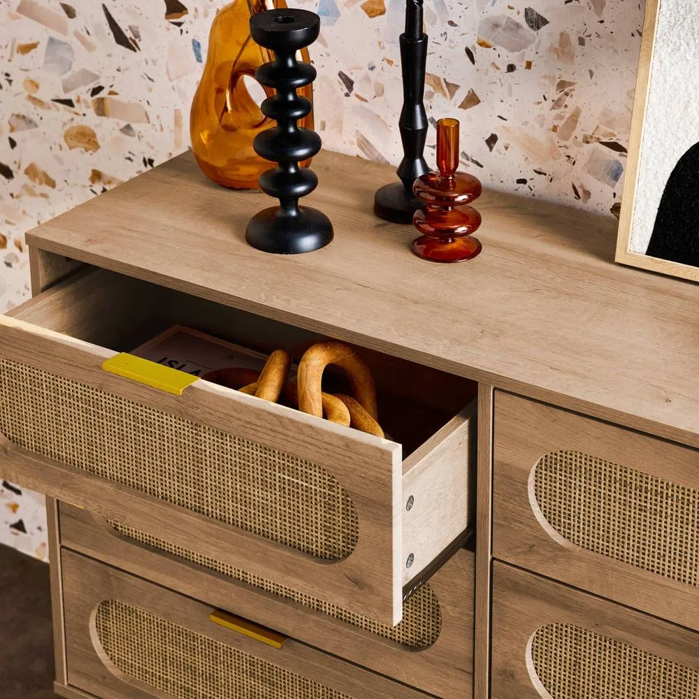 sweeek Wood & rounded cane chest of drawers, 6 drawers in Beige 4