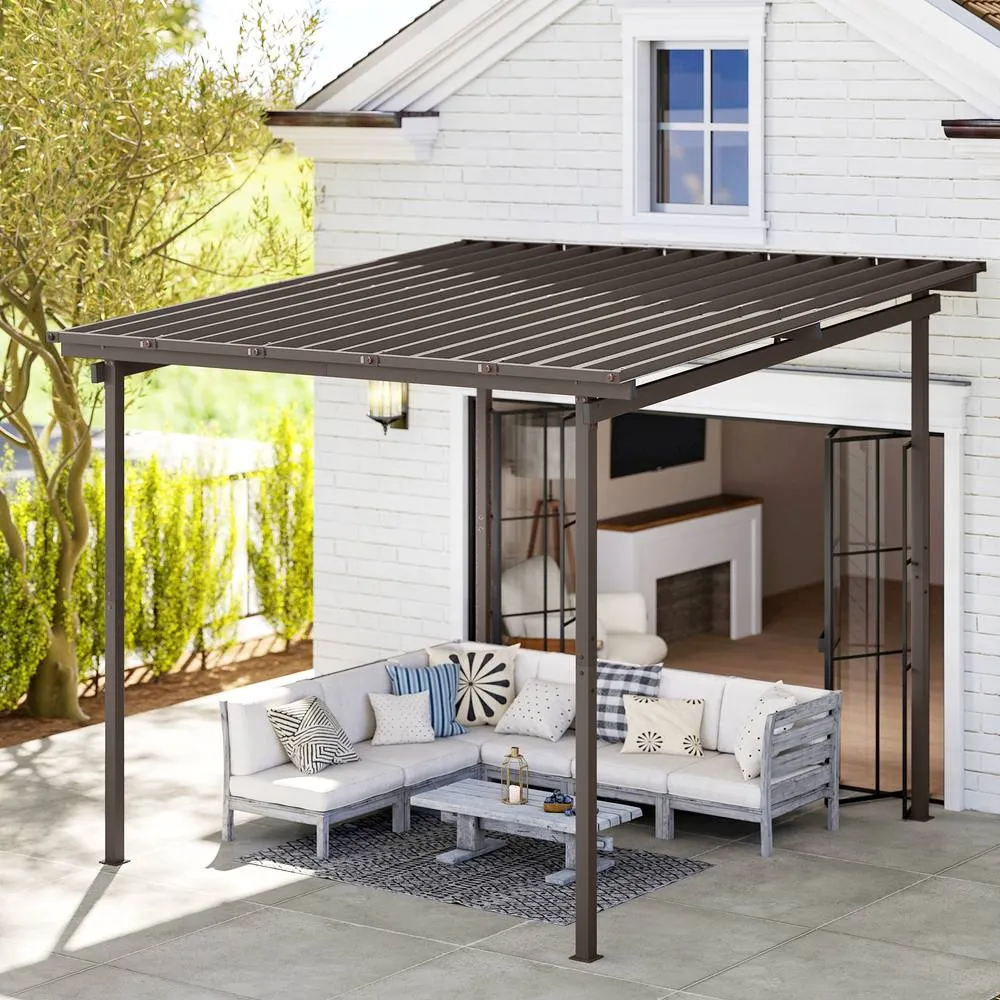 OUTSUNNY 3 x 3(m) Waterproof Metal Pergola Easy to Assemble Lean to Pergola in Brown