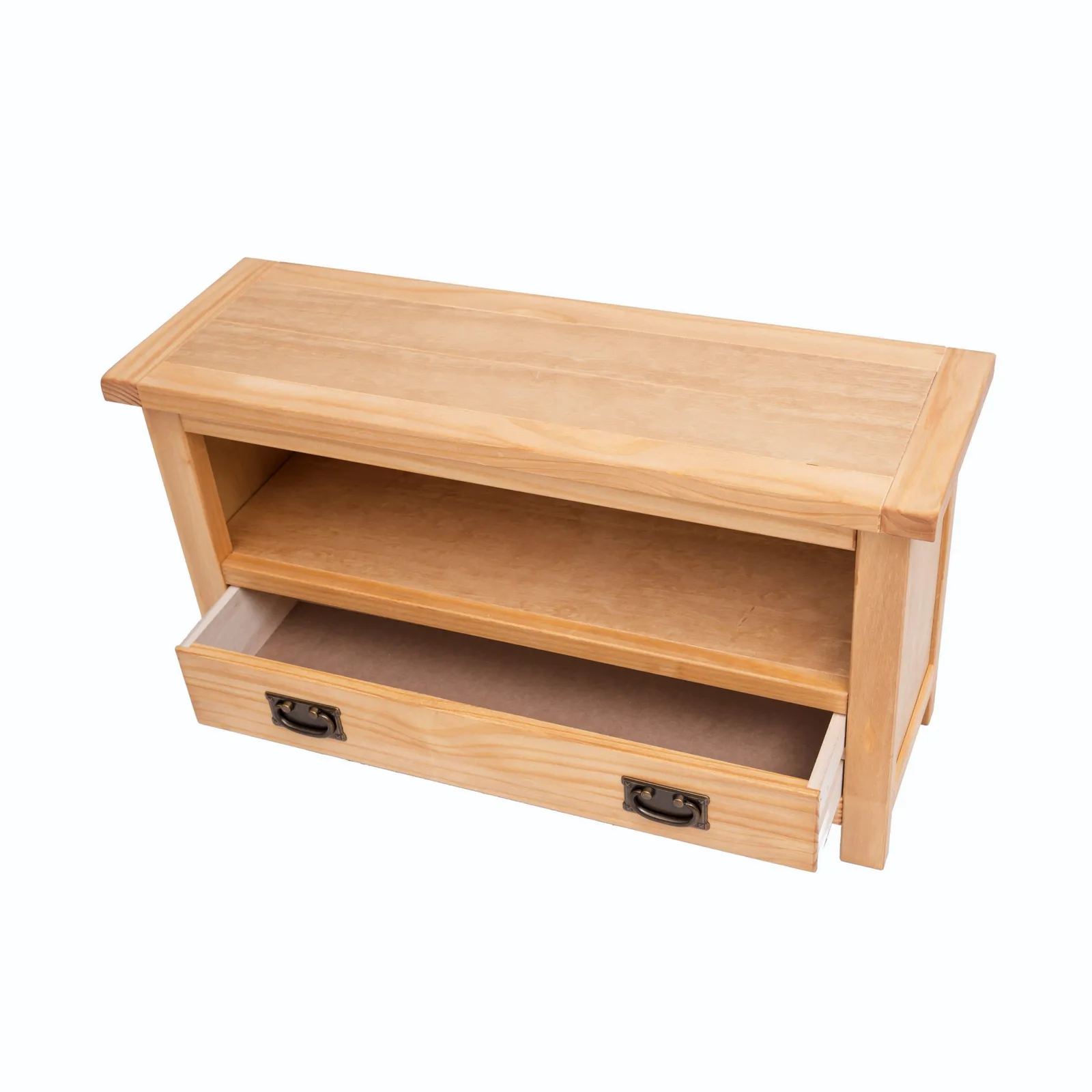 Cabinet Bits Lugo Waxed 1 Drawer TV Cabinet Brass Drop Handle in Light Brown 4