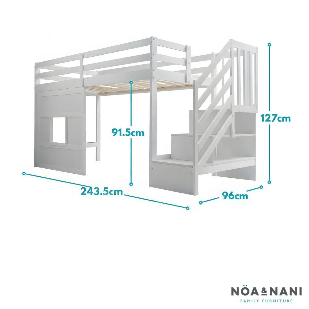 Nöa and Nani Kasja Staircase Midsleeper Cabin Bed with Window in White 6