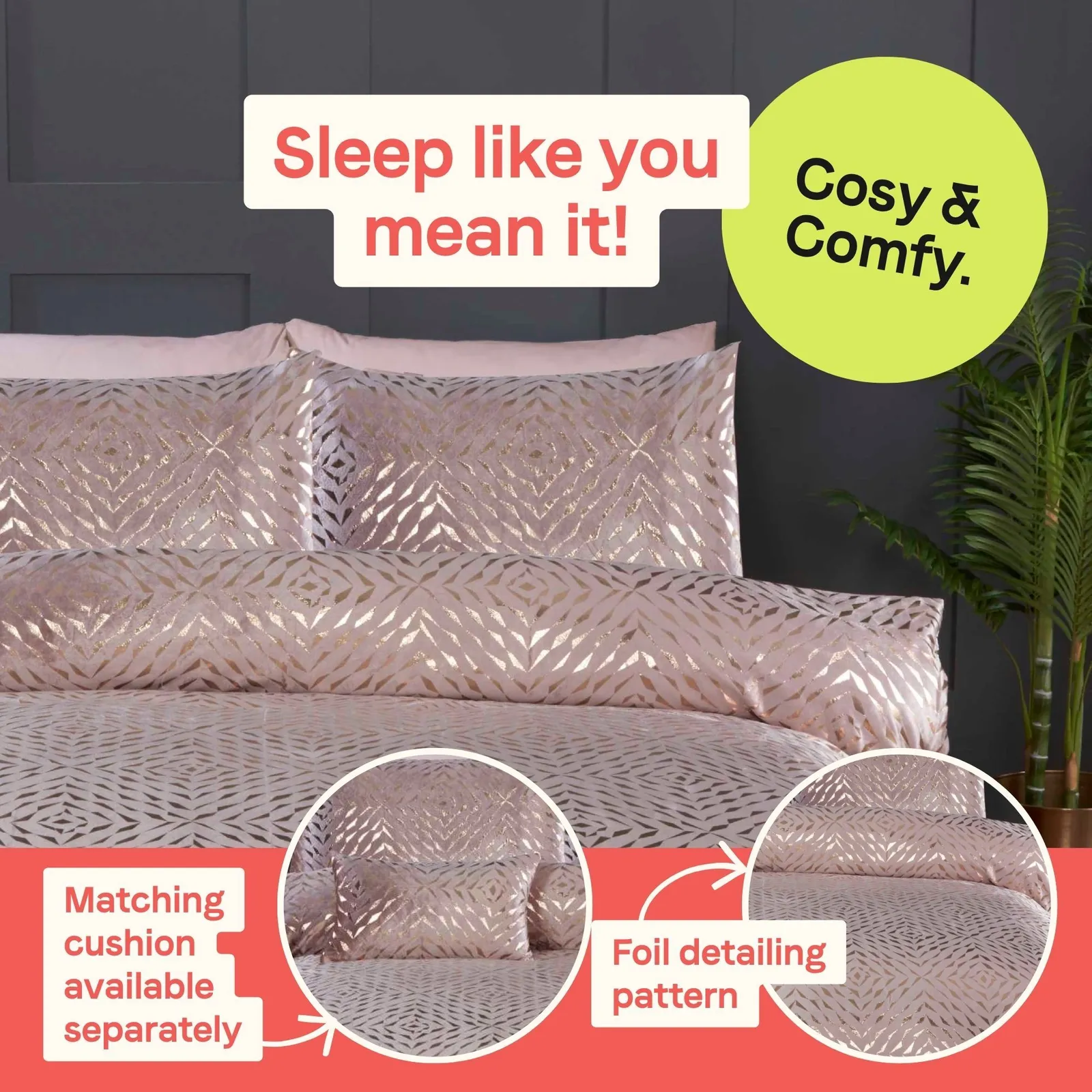 Rapport Home Bellagio Embellished Polycotton Duvet Cover Set With Pillowcase in Dusty Pink 2
