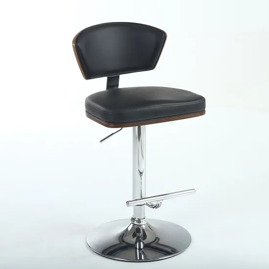Aviator Bar Stool In Black Faux Leather With Chrome Base