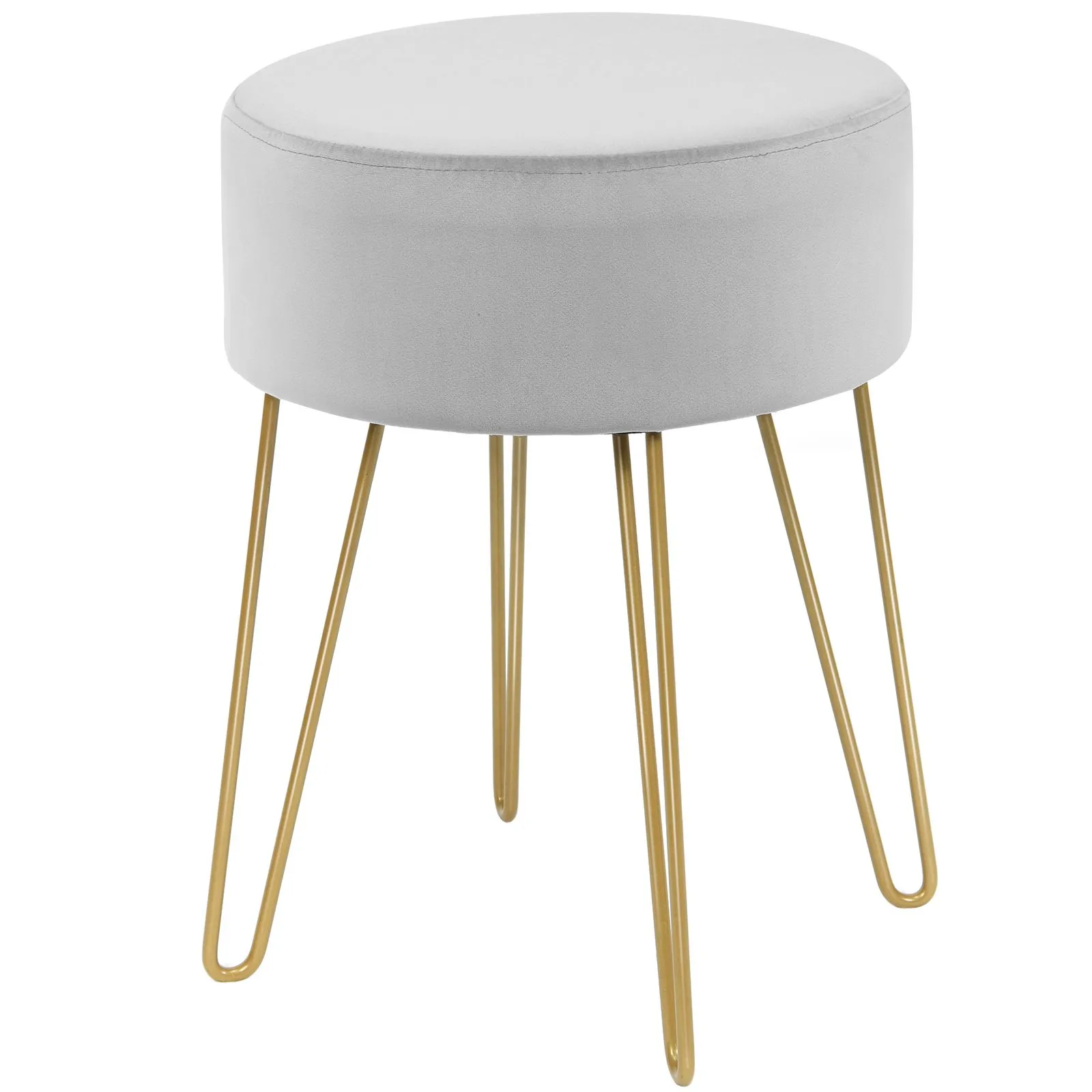 Costway Velvet Modern Round Footstool Ottoman Footrest Makeup Dressing Chair Seat Home in Grey