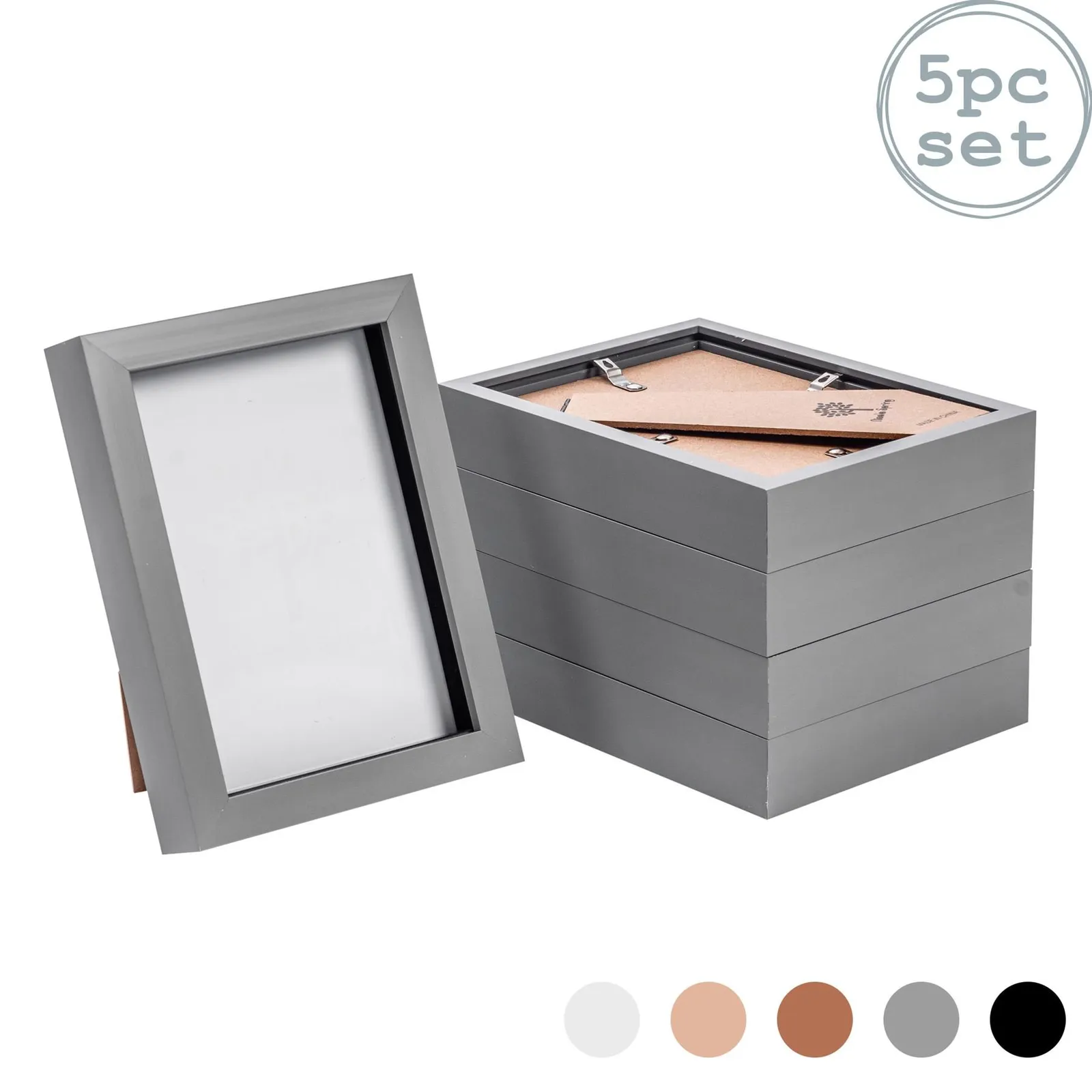 Nicola Spring 3D Box Photo Frames - 5 x 7" - Pack of 5 in Grey