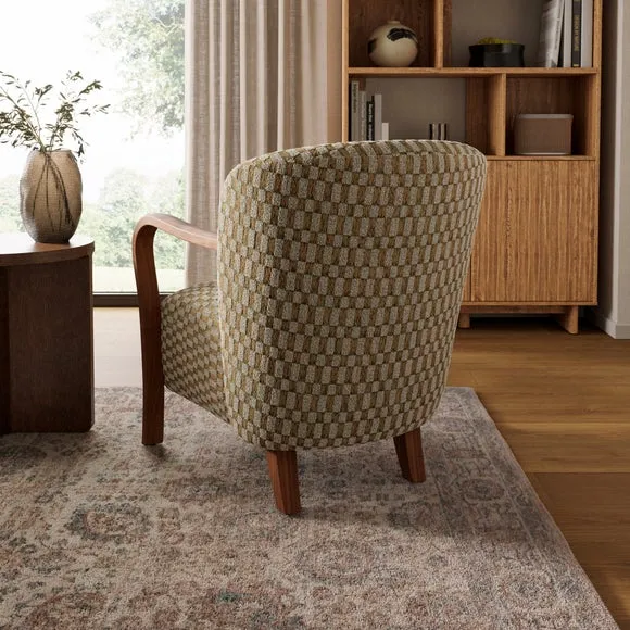 Clara Checkerboard Chenille Wooden Arm Accent Chair 2
