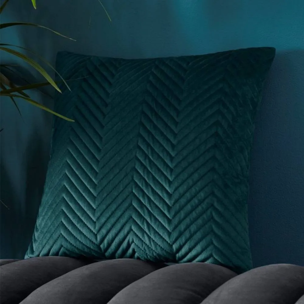 Portfolio Home Pinsonic Velvet Filled Cushion 43 x 43cm - 17" x 17" in Teal 1