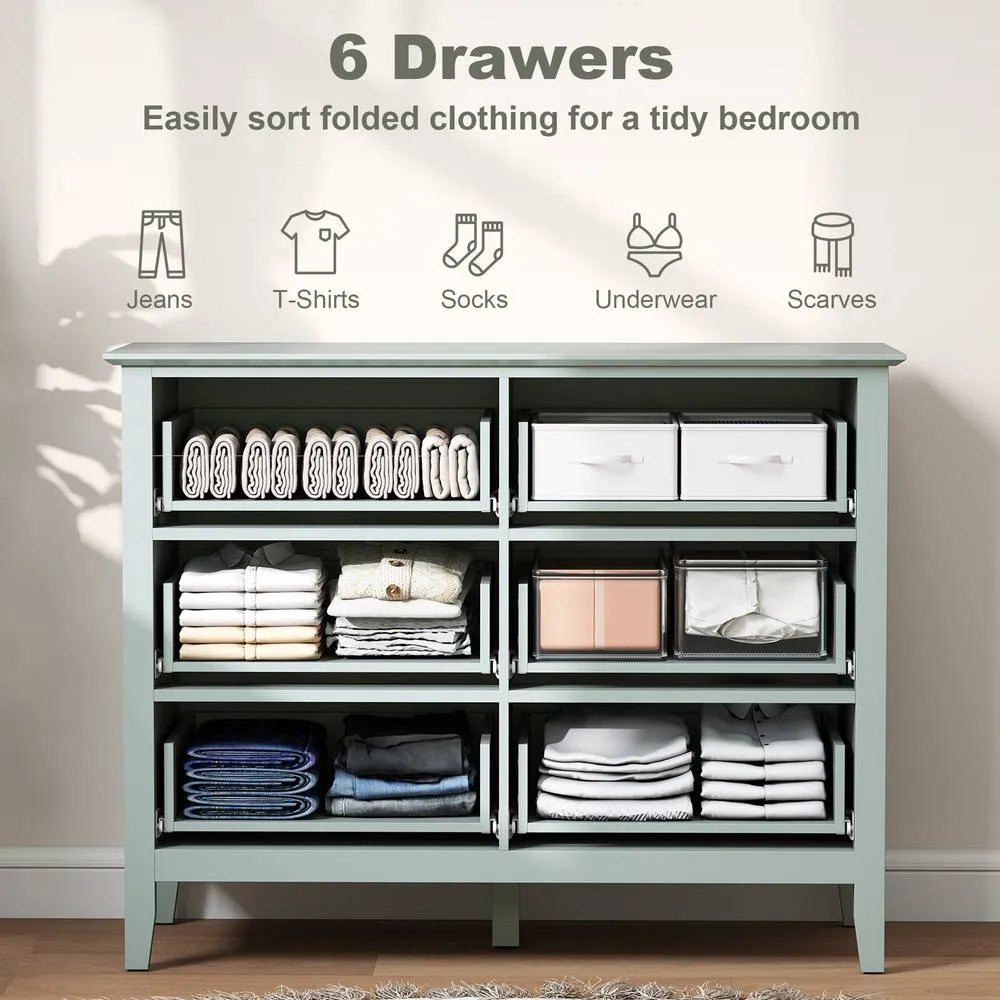 HOMCOM Fluted Chest of Drawers 6 Drawer Dresser for Bedroom Hallway Green 4