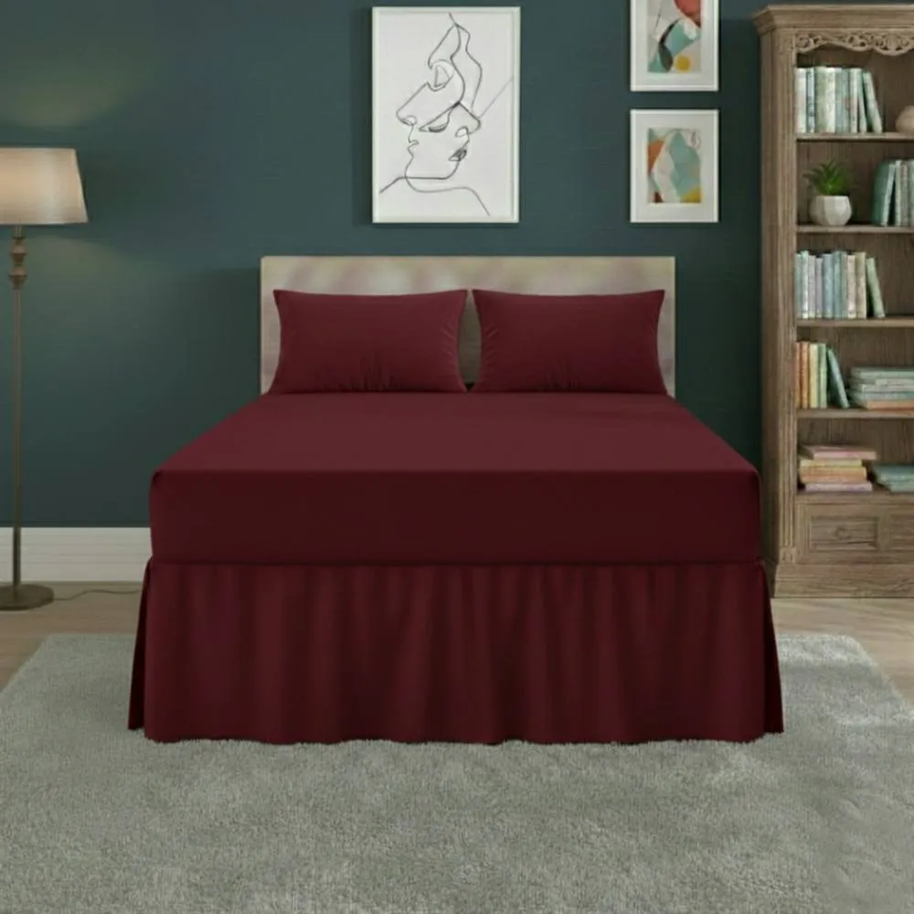 Snug City Fitted Valance Bed Sheet Polycotton Mattress Cover & Frill Easy Care in Wine