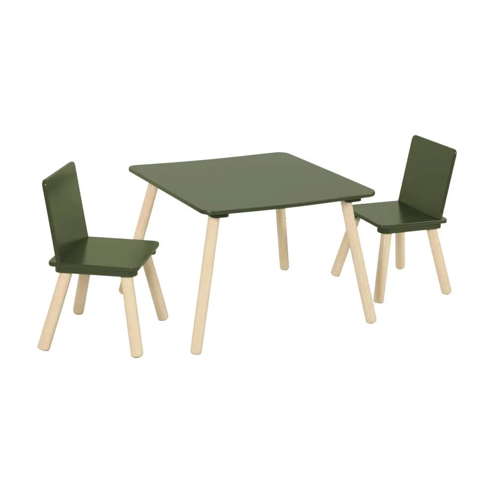 sweeek Children's square table with 2 chairs pine legs in Dark Green 2