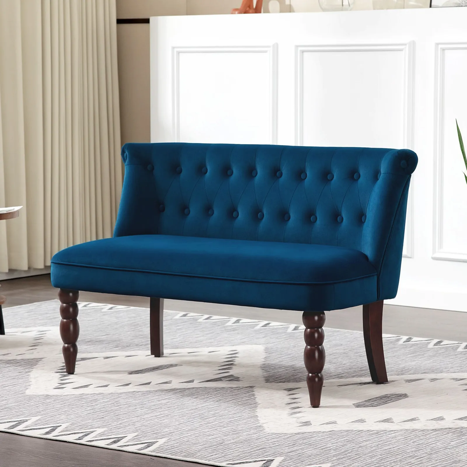 HOMCOM Velvet-Feel Two-Seat Lounger Sofa with Wood Frame, Dark Blue