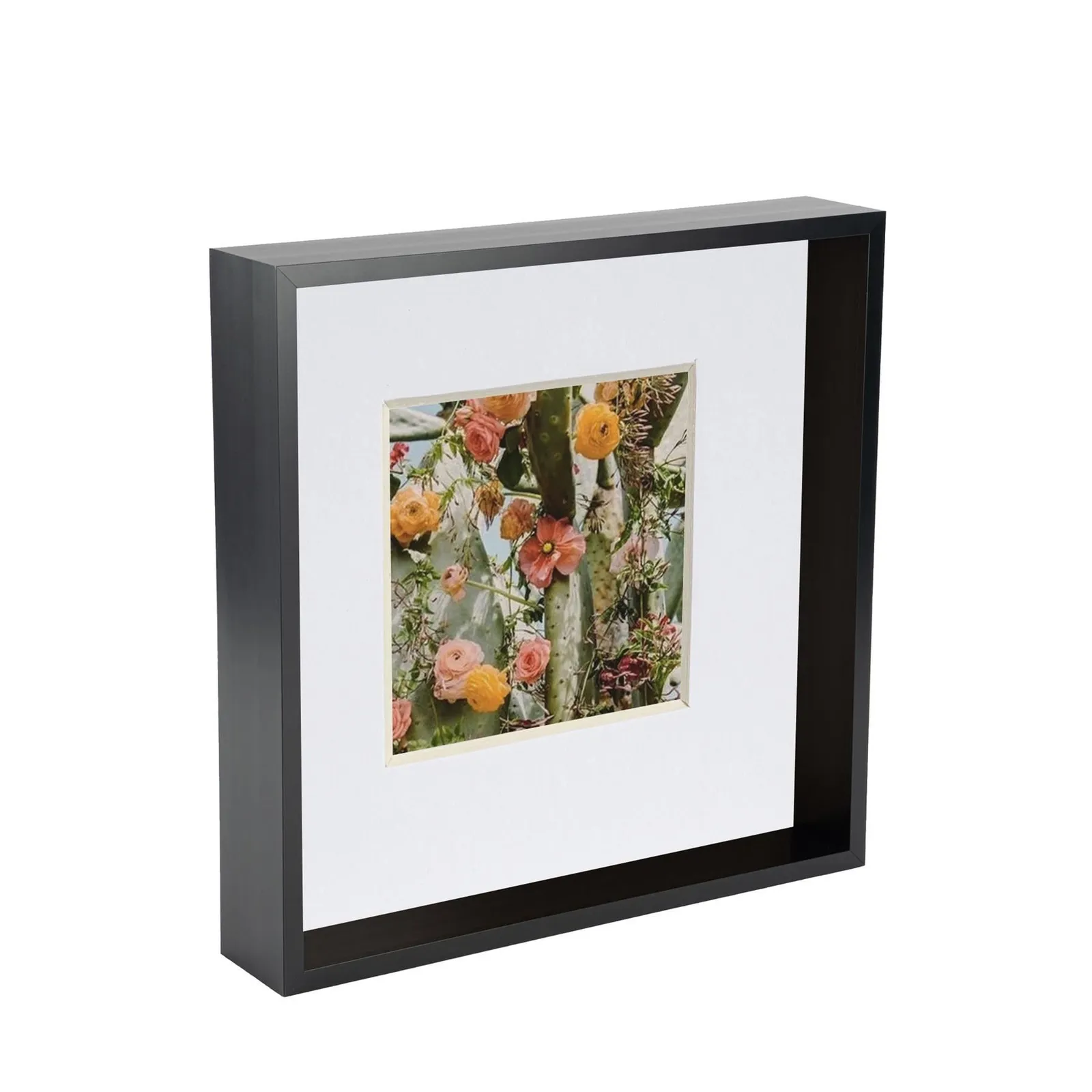 Nicola Spring 3D Deep Box Photo Frame - 10 x 10" with 6 x 6" Mount - White Mount in Black