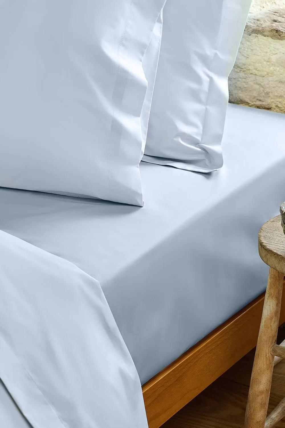CHRISTY Pure Cotton Percale Fitted Sheets in Pale Blue 1