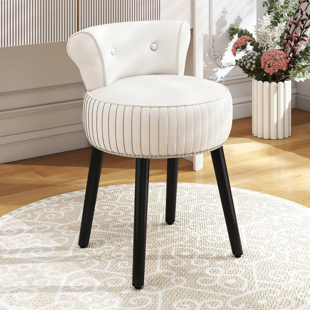Costway Velvet Vanity Stool w/Tufted Back Upholstered Vanity Makeup Chair in White 5