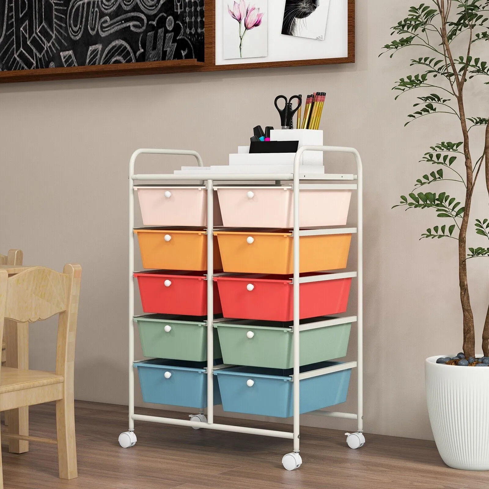 Costway 10 Drawers Storage Trolley Mobile Rolling Utility Cart Home Office Organizer in Green 3