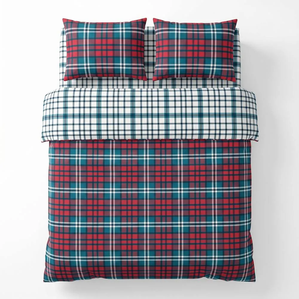 Rapport Home Ross Check Complete Duvet Cover Set with Fitted Sheet & Pillowcases in Red 4