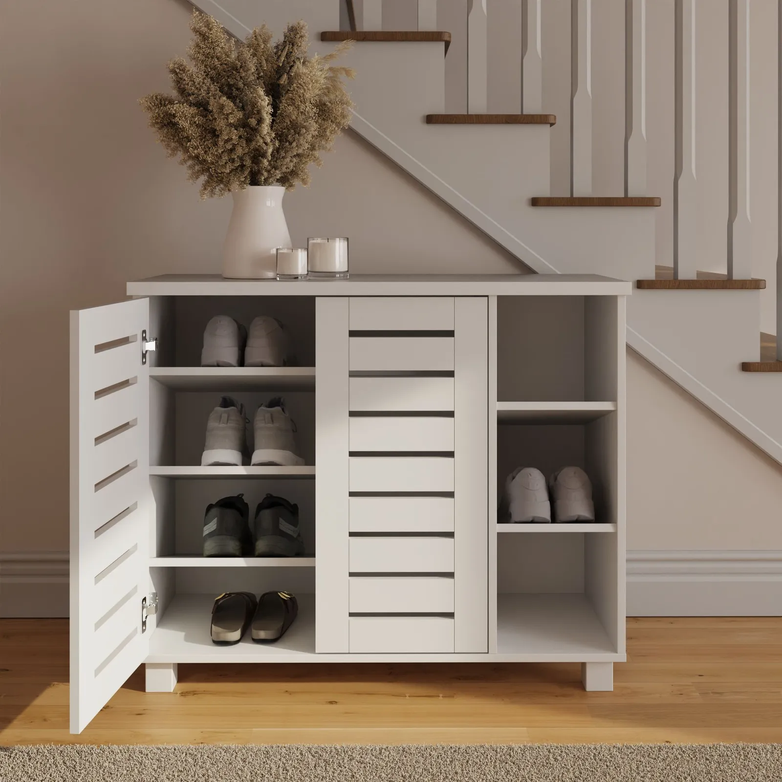 GFW Bodie 2 Door 3 Shelf Shoe Cabinet in White 2