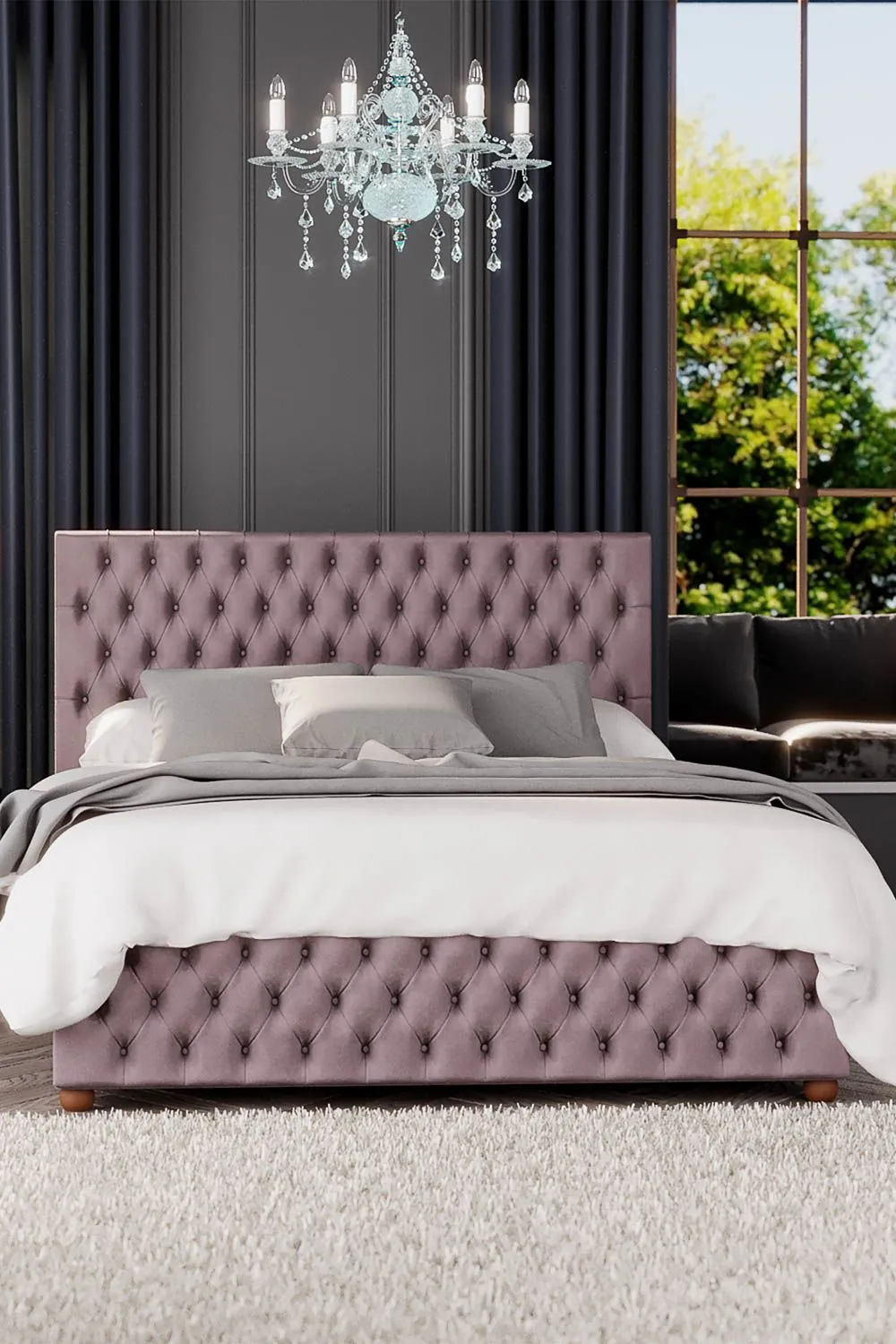 Laurence Llewelyn-Bowen Seren Ottoman Storage Bed in Plush Velvet Fabric, Custom Made in Rose 1