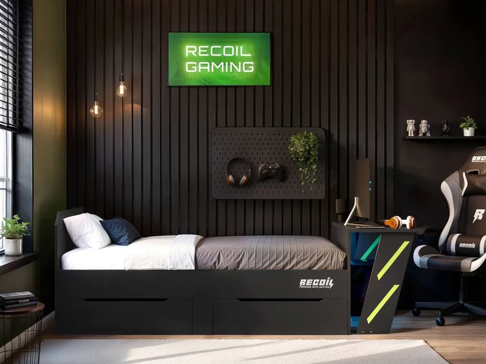 Flair Alister Gaming Single Bed with Desk Charcoal & Green 2