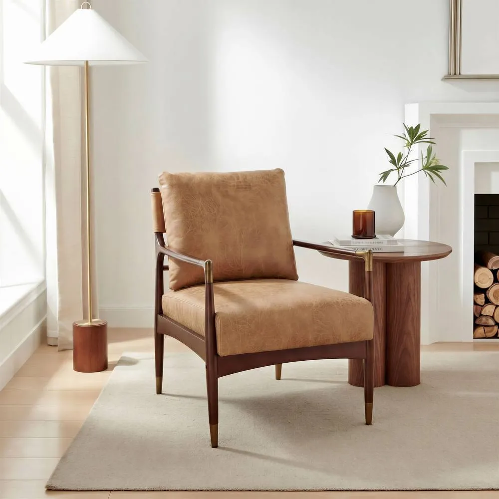 FurnitureboxUK Delia Tan Faux Leather Mid Century Modern Accent Chair