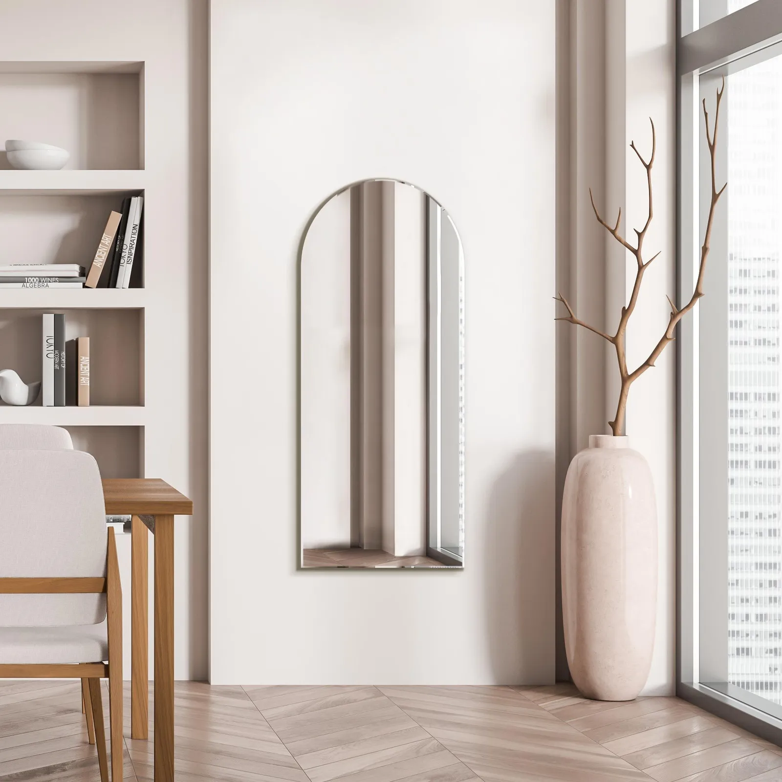 MirrorOutlet The Arcus - Frameless Arched Leaner/Wall Mirror 47" X 20" (120CM X 50CM) in Silver 2