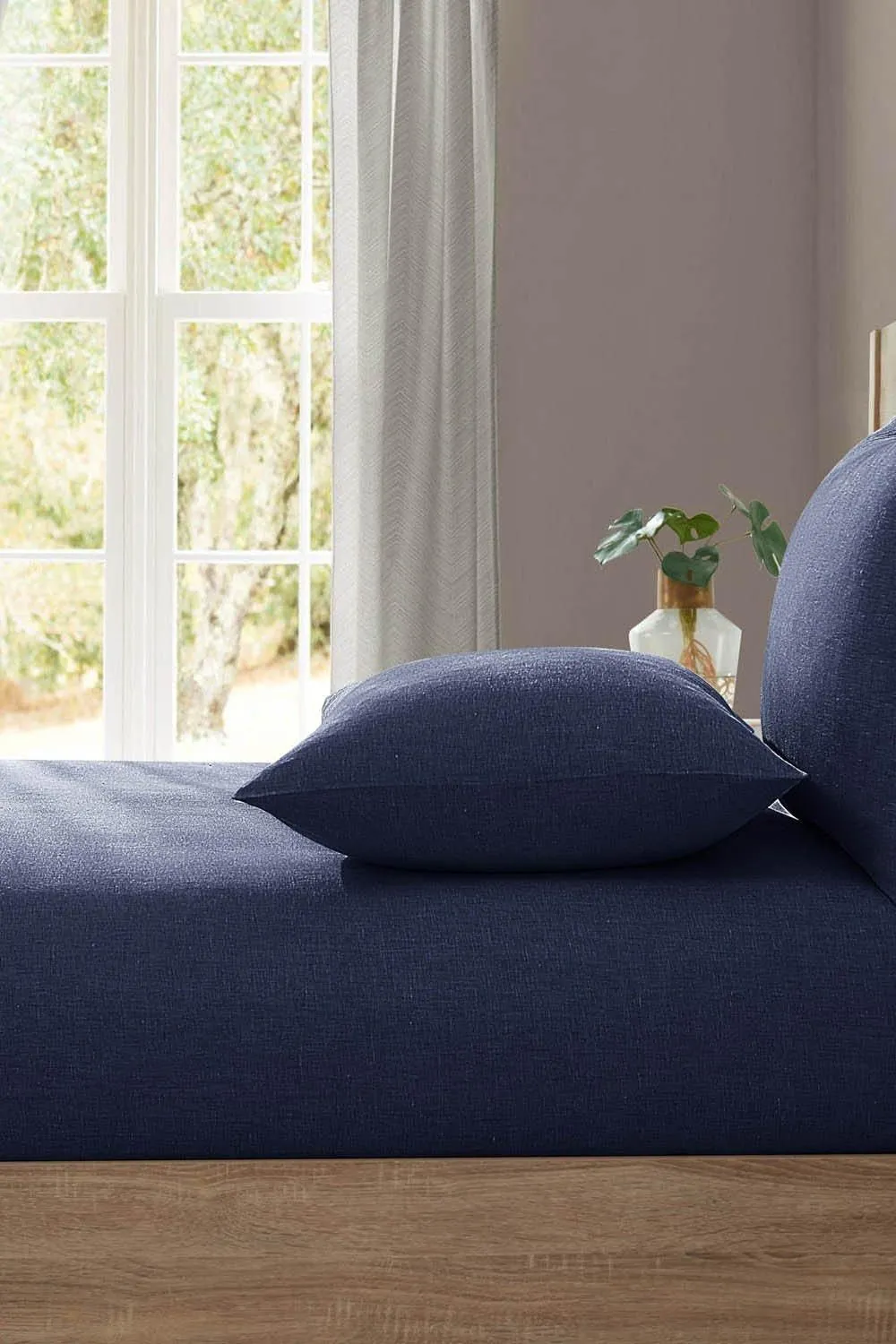 Lazy Linen 'Pure Washed Linen' Fitted Sheet in Navy