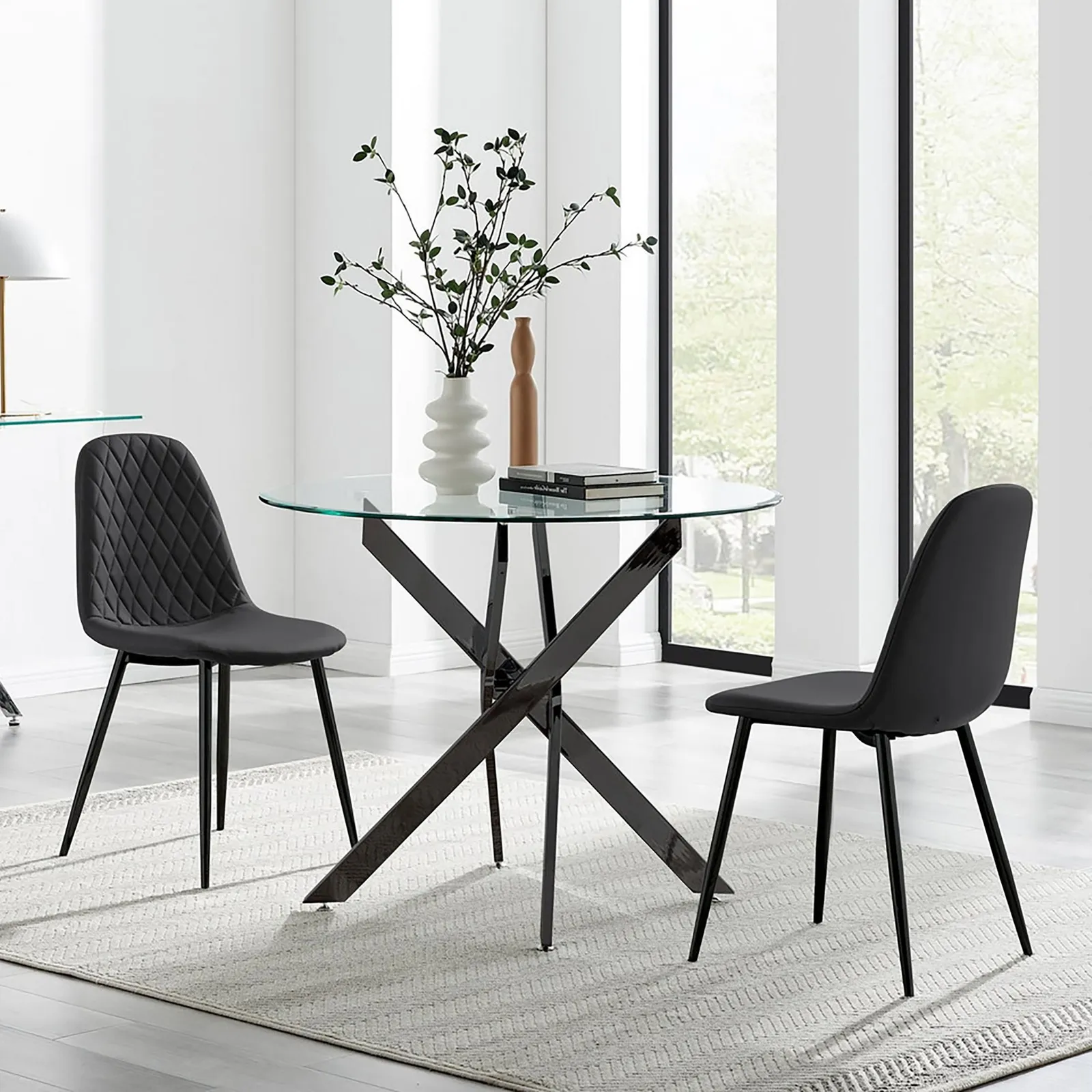 FurnitureboxUK Novara 100cm Round Black Leg Dining Table & 2 Corona Black Leg Chairs