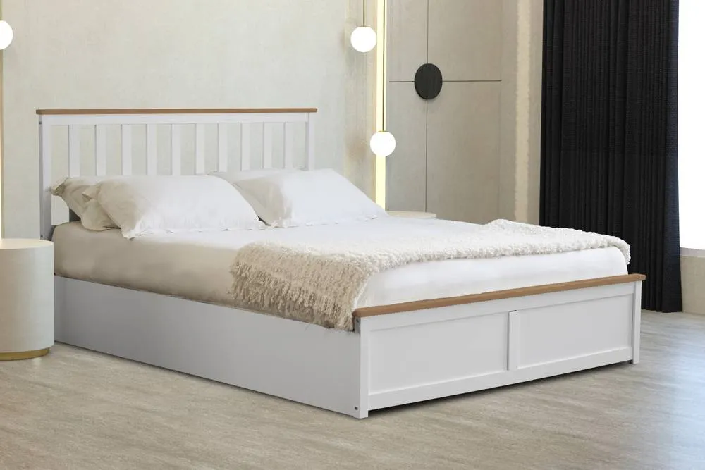 Comfy Living Ltd Wooden Ottoman Gas Lift Storage Bedframe in White 2
