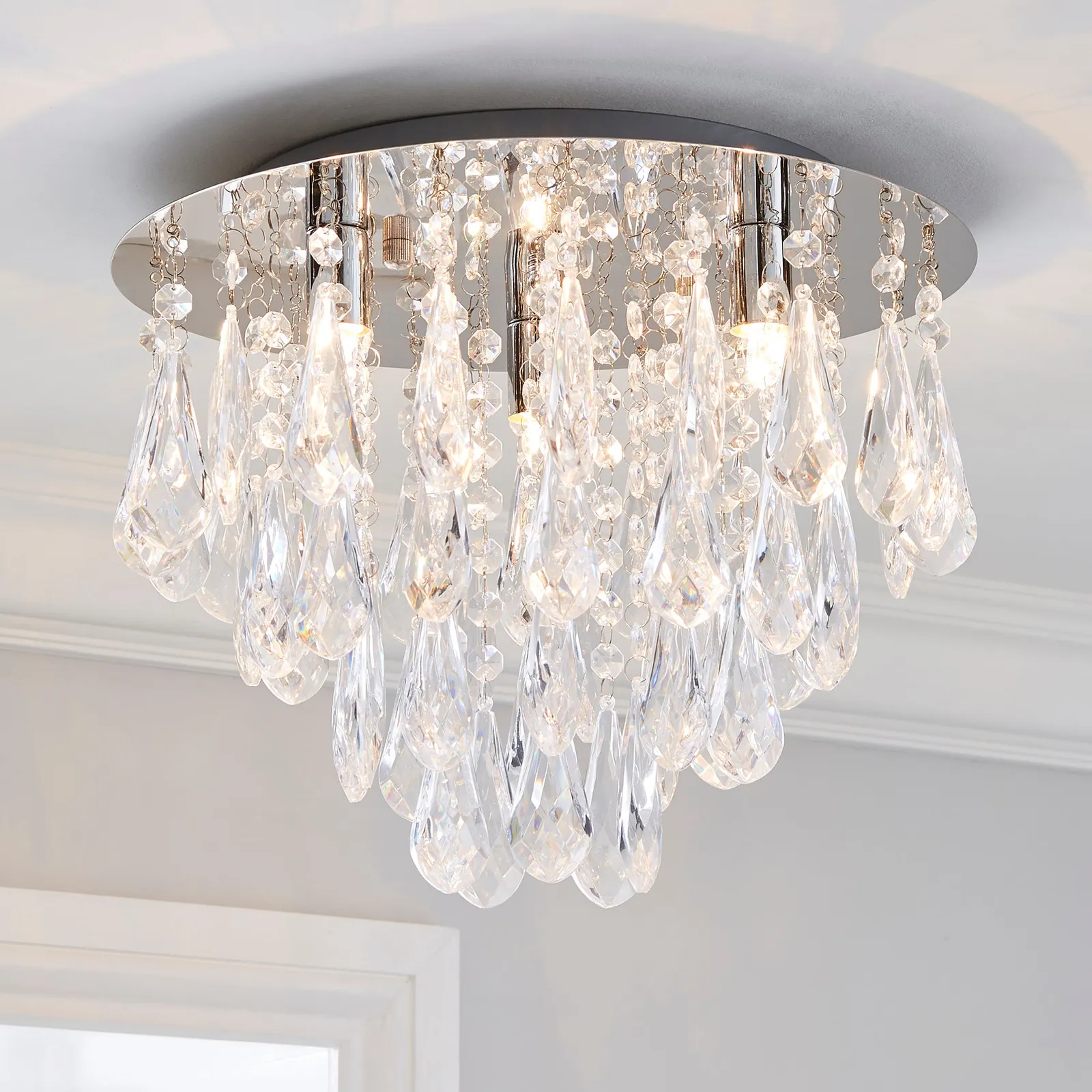 Valencia 3 Light Jewel Chrome Flush Ceiling Fitting Chrome