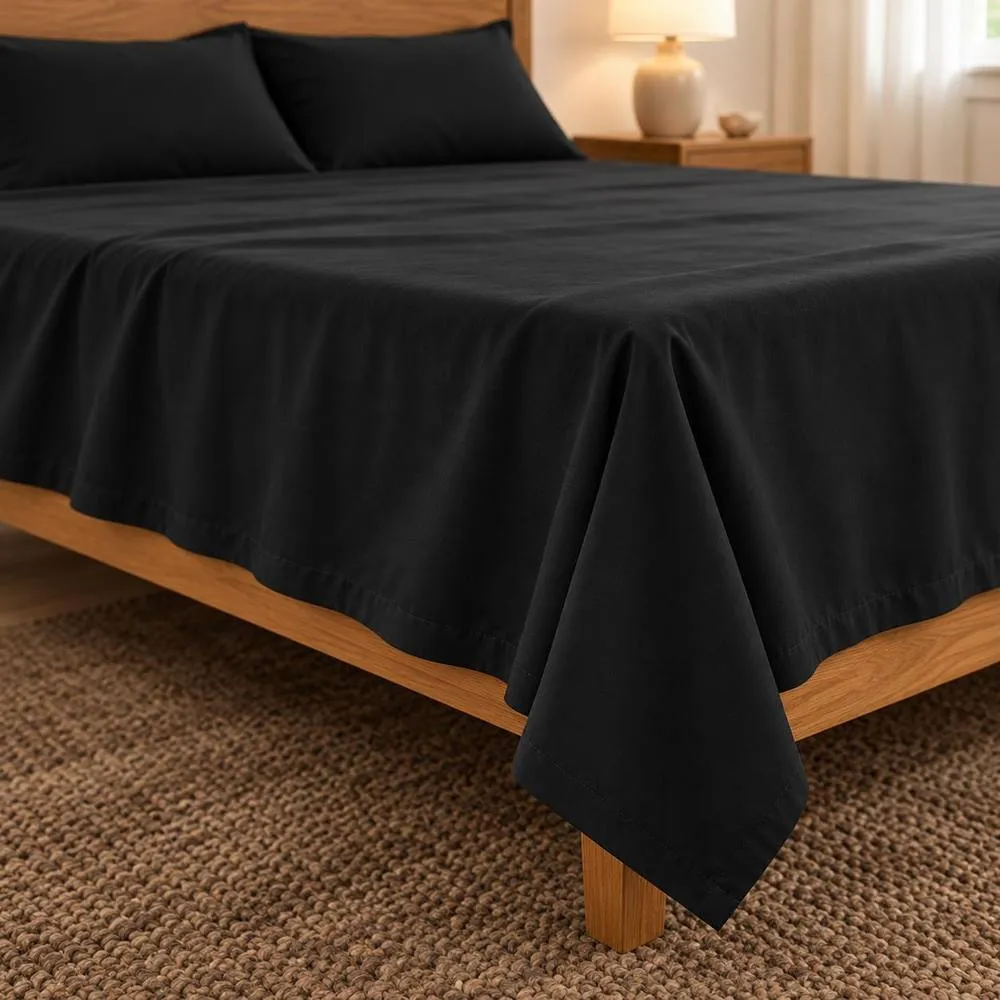 Smart Living Polycotton Bed Linen Luxury Flat Bedsheet in Black 3
