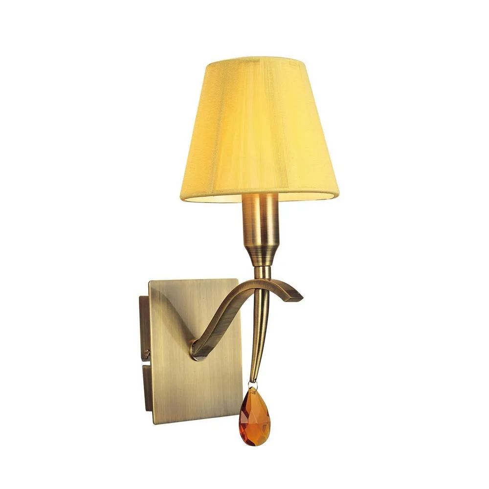 Netlighting Siena Wall Lamp Switched E14 Brass Amber Cream Shade & Amber Crystal in Yellow