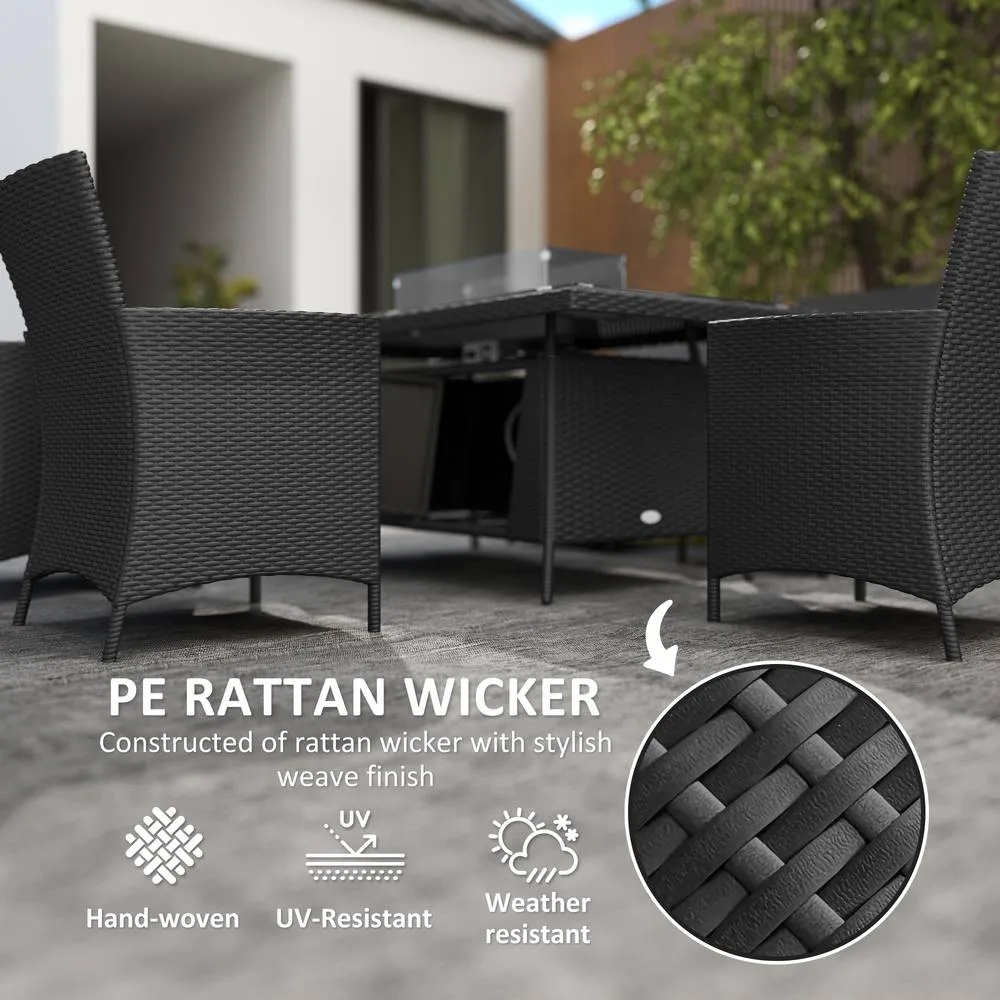 OUTSUNNY Rattan Dining Set with Fire Pit Table & Armchairs, Black 4
