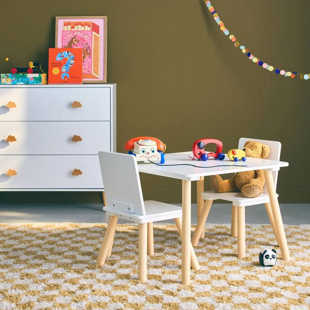 sweeek Children's square table with 2 chairs pine legs in White 1