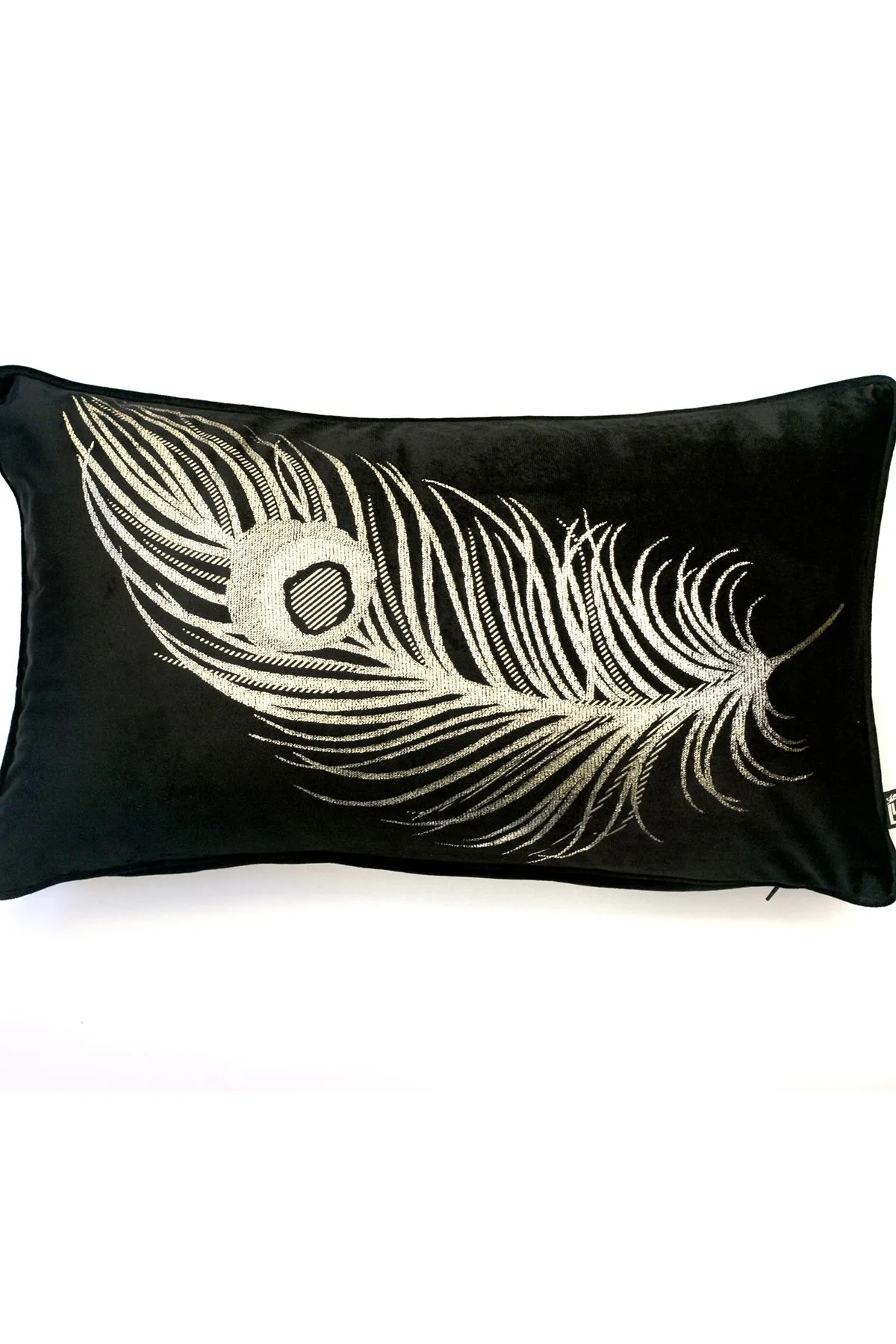 Laurence Llewelyn-Bowen 'Dandy' Metallic Feather Rectangular Filled Cushion in Black