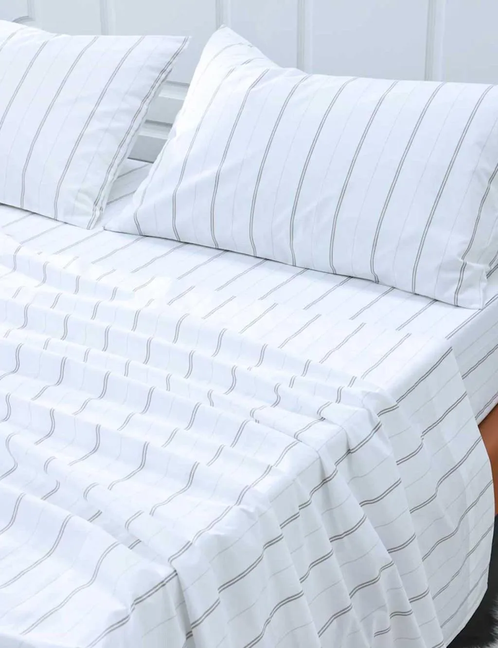 MM Linen Pure Cotton 200 Thread Count Striped Fitted Sheet Natural