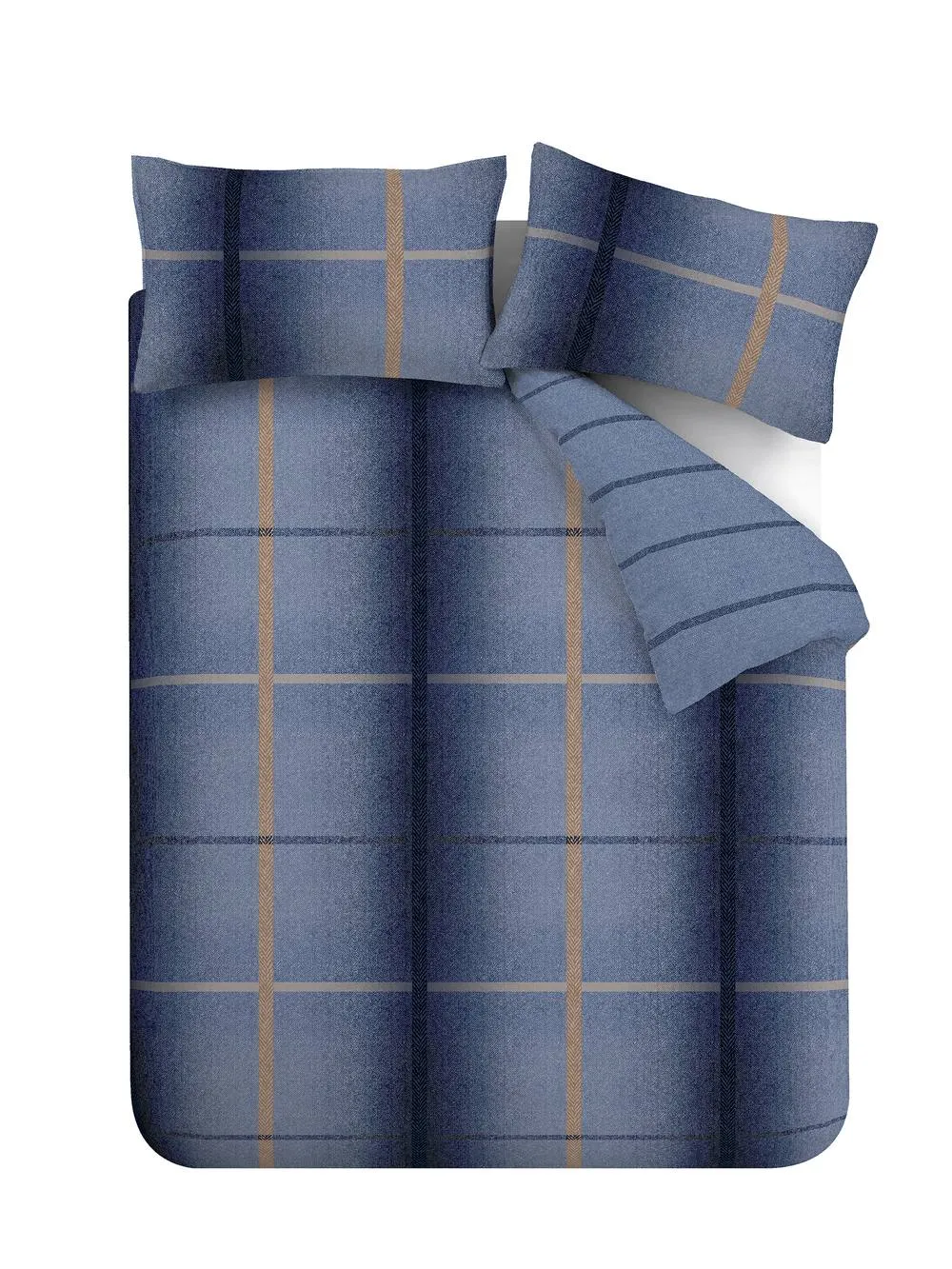 Catherine Lansfield Melrose Tweed 100% Brushed Cotton Duvet Cover & Pillowcase Set in Blue 5