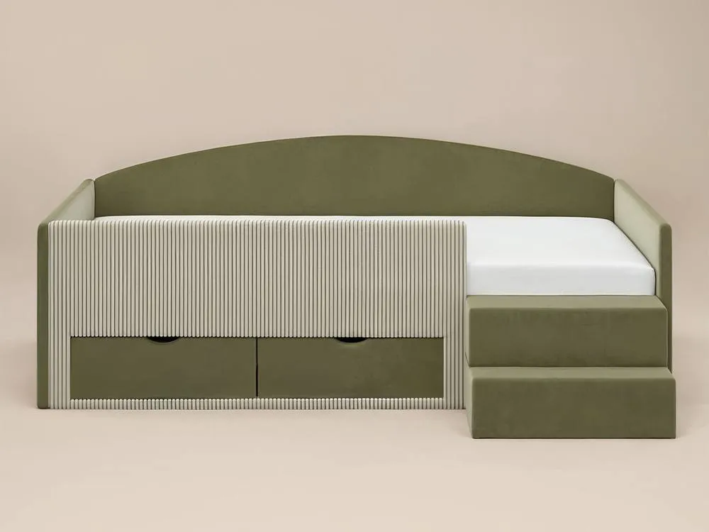 Flair Elisa Velvet Storage Low Sleeper Bed with Beige Cord in Green 6